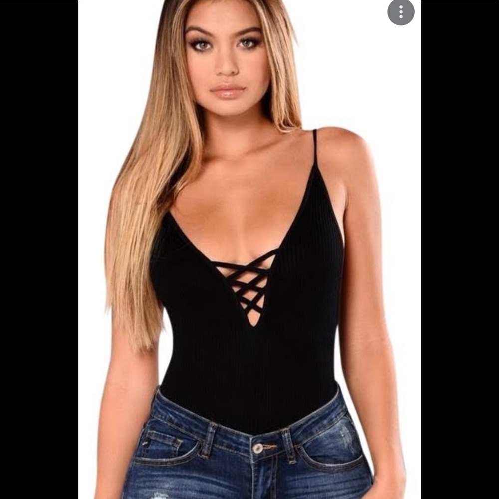Missguided sleeveless cross cross black bodysuit
